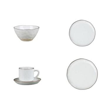 Imagem de Tigela de arroz em spray de cor sólida de cerâmica para uso doméstico japonês simples - branco gergelim