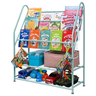 Imagem de Luwesde Estante de metal – Estante de livros de 5 camadas e armazenamento de brinquedos para quarto e quarto infantil, média, verde