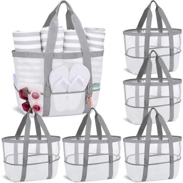 Imagem de Hillban Bolsa de praia grande de malha impermeável leve para o verão para piscina, viagem, mercado, acampamento ao ar livre, Branco, one size/ about 16.9 x 15.4 x 7.9 inches/ 43 x 39 x 20 cm