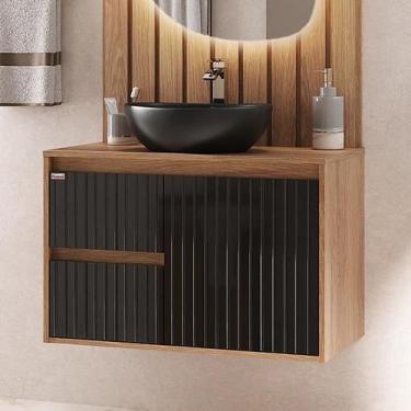 Imagem de Gabinete Clarice 80 Suspenso com Tampo - Fabribam, Catedral / Preto