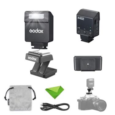 Imagem de Godox iM22 Mini Flash + Suporte para Sapata para Canon, Sony, Fuji, Nikon, Panasonic, Olympus e Pentax, Tempo de Reciclagem de 3s, Speedlight para Sony ZV1, NÃO para ZV-1F (Preto)
