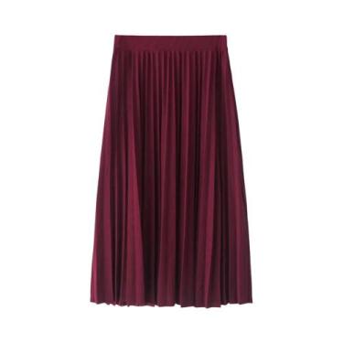Imagem de Saia Midi Plissada de Chiffon - Cintura Alta, Elástico e Cor Sólida, T