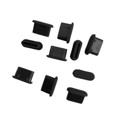 Imagem de FVDPWYE 10 peças de tampas protetoras de silicone para porta de carregamento USB C, proteção contra poeira e poeira, Preto