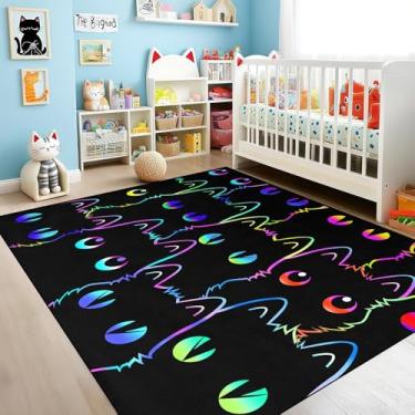 Imagem de Tapete de gato preto para quarto, tapete de gato infantil para decoração de quarto de meninas, tapetes engraçados de gatos, decoração de quarto, sala de jogos, tapete de área infantil com tema de