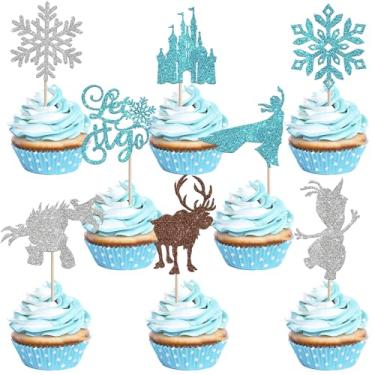 Imagem de Rsstarxi 24 Pack Snowflake Cupcake Toppers Winter Frozen Birthday Cake Decorations Snowflake Deer Princess Cupcake Pick for Winter Wonderland Baby Shower Party Decorations