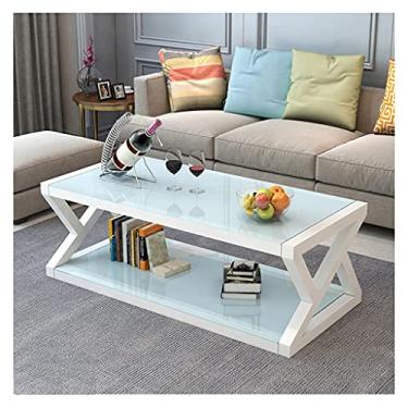 Imagem de Mesa de centro de design simples, mesa de café, moderna de vidro temperado, mesa de chá industrial, adequada para mesa lateral quadrada de chá, quarto, sala de estar, escritório, mesa lateral