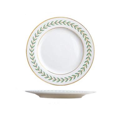 Imagem de Prato de serviço Prato de café da manhã com borda dourada de cerâmica, bife com motivos florais, prato de sobremesa e salada, prato de jantar para família e restaurante. Pratos (Cor: B, Tamanho: 2