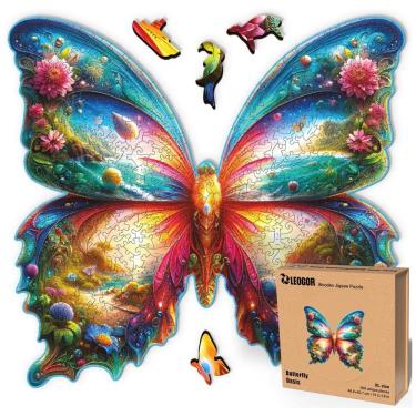 Imagem de Quebra Cabeças em Madeira MDF para Adultos, Tema Borboleta com 500 Peças, LEOGOR, Colorido