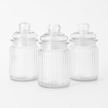 Imagem de Kit 3 Potes de Vidro Hermético 230ml com Tampa Bala Potes Multiuso para Mantimentos Temperos Chás e Grãos Design Transparente, Vedação Segura Ideal para Cozinha e Despensa Transparente PREMIUM