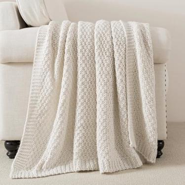 Imagem de WDCOZY Cobertor de tricô super macio e quente para sofá, cadeira, cama, leve, respirável, extra aconchegante, lavável na máquina, confortável, decoração de casa, branco 127 x 152 cm