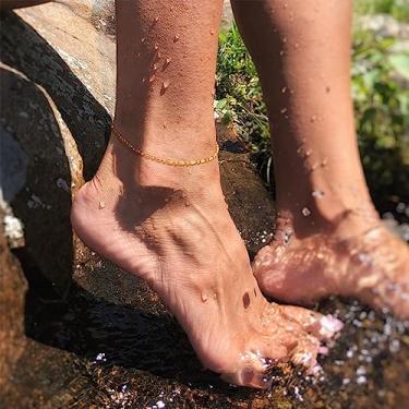 Imagem de Tornozeleiras femininas douradas, banhadas a ouro 14K, à prova d'água, simples, miçangas, tornozeleira, verão, praia, joias para pés, Medium, Latão, Sem Pedra Preciosa