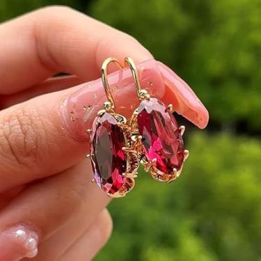 Imagem de Brincos de gancho de zircônia cúbica azul e vermelha banhados a ouro branco para mulheres, joias leves de festa para presente, Small, Cobre, Sem pedra preciosa