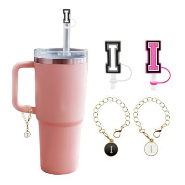 Imagem de Acessório de garrafa de água com letras de 4 peças para copos Stanley, capas de canudo de silicone reutilizáveis, pingentes de alfabeto personalizados - Letra I