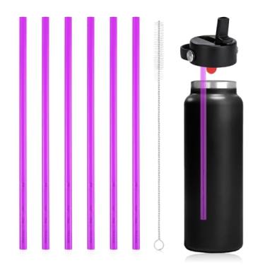 Imagem de 6 canudos de substituição para garrafa de boca larga Hydro Flask, canudos de plástico sem BPA com escova de limpeza de palha, compatível com Hydroflask acessórios de substituição de canudo de tampa de