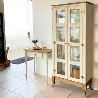 Imagem de Aparador Rústico Cristaleira Madeira Maciça Branco Garapa D230 D113 Denk