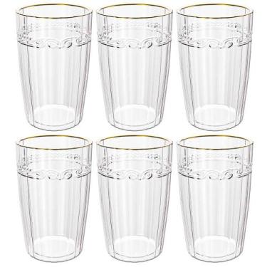 Imagem de Jogo de Copos de Cristal Transparente Fio de Ouro Imperial 370ml 6 peç