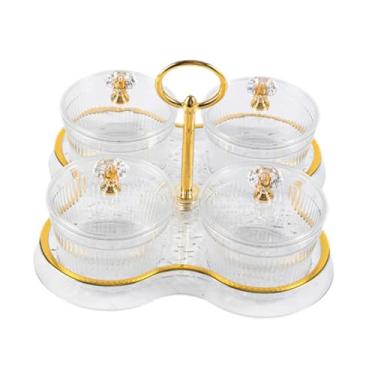 Imagem de DimyFew Bandeja para frutas secas, pote de armazenamento de cozinha, à prova de poeira, decorativo, multiuso, prato para doces e nozes, bandeja de servir, Transparente 4 Grades