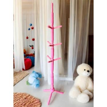 Imagem de Cabideiro de chao colorido Mancebo Arara De Roupas 10 Ganchos Em Madeira (Rosa)