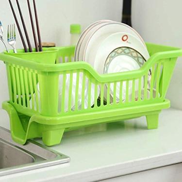 Imagem de ZJYWMM Escorredor de pratos de cozinha e conjunto de bandeja, escorredor de pratos de plástico, escorredor de louça, prateleira de armazenamento de pratos para tigelas de talheres, pequeno