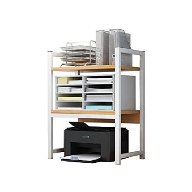 Imagem de Suporte de impressora para mesa de mesa, suporte de impressora multicamadas, prateleira de livros, prateleira de arquivos, impressora de armazenamento de escritório, scanner de fax (MDF+aço