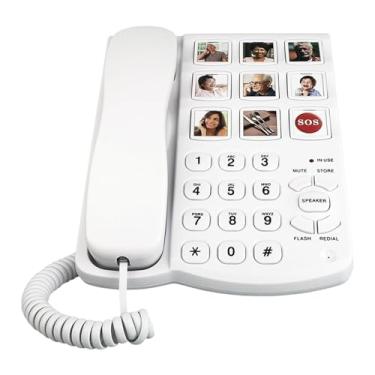Imagem de Ysyqkn Telefone Fixo com Fio para Idosos, com Botões Grandes, Memória Prática, Volume Ajustável, Ideal para Quartos de Idosos em Lares de Repouso.