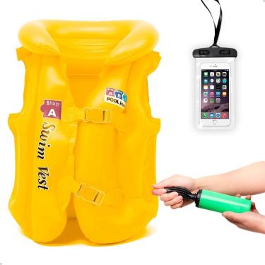 Imagem de Kit Colete Piscina Criança + Bomba Manual Capa Prova D'água-Unissex
