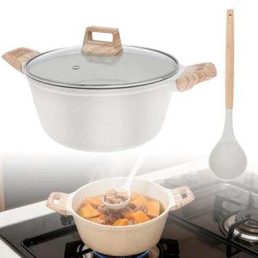 Imagem de Panela antiaderente com tampa, revestimento antiaderente Maifan Stone, pote de estoque com tampa de vidro para cozinhar molho de sopa de macarrão, alças de toque frio, todos os fogões, lavável na