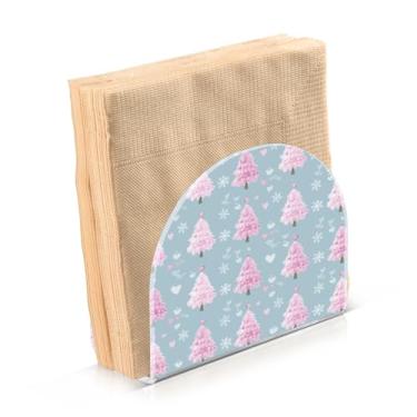 Imagem de ATTX Porta-guardanapos de Natal acrílico com design de árvore de Natal rosa - organizador de mesa decorativo para cozinha, restaurante, decoração de férias de casa #965