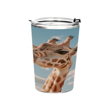 Imagem de Blueangle Copo de 340 g com tampa e canudo, copo de café com água isolada a vácuo de aço inoxidável, caneca de viagem de girafa, copo térmico para bebidas quentes e frias (330)