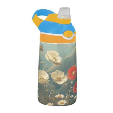 Imagem de Blueangle Garrafa de água floral vermelha de 473 ml, garrafa de viagem e esportes Tritan reutilizável com canudo e design de tampa de bico pop-up (46)