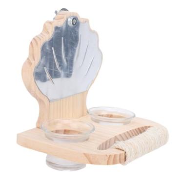 Imagem de GLOGLOW Alimentadores de Suspensão Copo Papagaios Espelho Alimentador Tigela, Suporte de Madeira Tigela de Comida de Pássaro para Periquitos Calopsitas Lovebirds Canários Conures Brinquedo de Pássaro