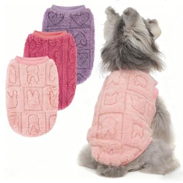 Imagem de XPUDAC Pacote com 3 camisolas para cães, casaco de inverno para cães com corações de coelhos, pulôver, camisolas de lã elástica para cães pequenos e médios rapariga-XL (vermelho, rosa, laranja