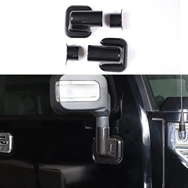 Imagem de Capa do espelho retrovisor da porta da frente, acabamento da base retrovisor, compatível com Hummer H2 2003-2009, ABS exterior retrovisor base moldura de acabamento de capa de moldura, 4 peças (padrão de fibra de carbono preto)