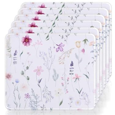 Imagem de ALOANES Conjunto de 6 mini mouse pad à prova d'água, base de borracha antiderrapante de 24 x 21 cm e superfície ultra suave para mesas de escritório e jogos (Flower02)