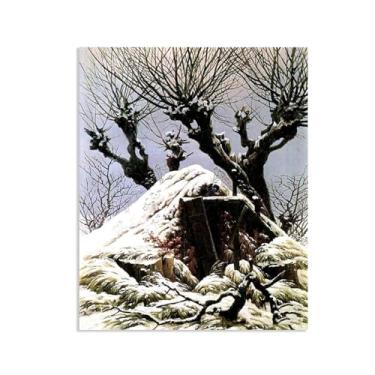 Imagem de ZUJGHSJG Snowy Cottage por Caspar David Friedrich Impressões em tela Well Decor The World Classic Art Reproduções de arte grande giclee arte de parede para sala de estar decoração de casa 90 x 70 cm