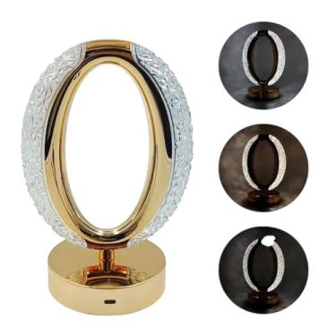 Imagem de Luminária de Mesa LED Oval com USB, Dourado Metálico, Acrílico Texturizado, 3 Temperaturas de Cor, 21cm x 10cm, Recarregável, Design Contemporâneo