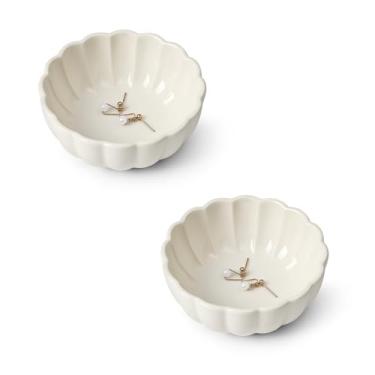Imagem de Koythin Prato pequeno de 2 peças, prato de anel de joias de cerâmica, tigela com suporte de chave de flores para mulheres, bandeja decorativa para cômoda, bandeja organizadora de decoração de casa