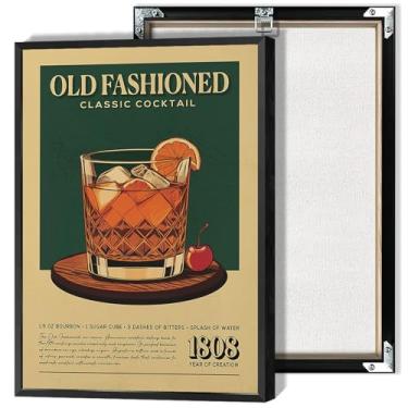 Imagem de Vintage Old Fashioned Classic Cocktail Poster Enfeite 1808 Ano Criação Arte de Parede Guia de Bartending Impressão Pintura para Bar Casa Quarto Dormitório Decoração de Parede 20 x 25 cm Emoldurado