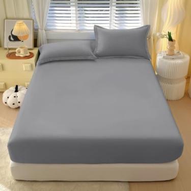Imagem de Jogo de Lençol com Elástico Estampado Tropical 400 Fios Para Cama Solteiro Casal Queen Micropercal Estampado(Cinza,CASAL 3 Peças)