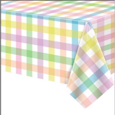 Imagem de FVEOCR 4 peças de toalha de mesa com personagens de grade colorida da Páscoa (4)