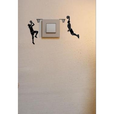 Imagem de F5Xclusive Jogador de basquete com interruptor de luz, tiro desbotado, adesivos de decalque de parede, arte de parede esportiva de vinil para interruptor de luz, decoração de casa de quarto infantil