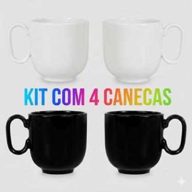 Imagem de Kit 4 Canecas Preta e Branca Forma 350 ml Germer Porcelanas
