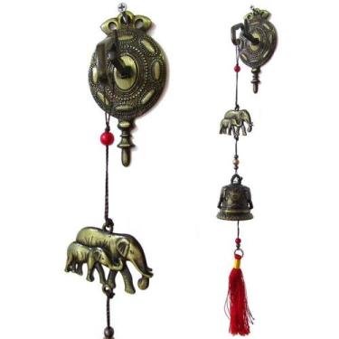 Imagem de Sino de Porta ou Parede 2 Elefantes 40cm - Cores Sortidas - Sino dos V