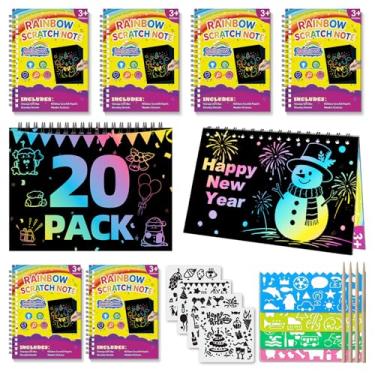 Imagem de HXDOGSP Arte de raspar para crianças: pacote com 20 lembrancinhas de festa de papel arco-íris - Caderno de artesanato adequado para presentes de aniversário/kit de artesanato escolar/prêmios de sala