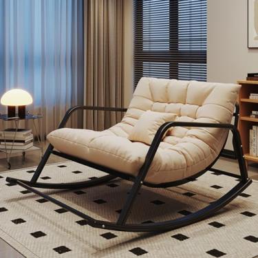 Imagem de Cadeira de balanço, cadeira reclinável grande, assento acolchoado com poltrona de encosto alto, cadeira lateral confortável, berçário moderno com uma moldura de ferro forte para sala de estar/quarto