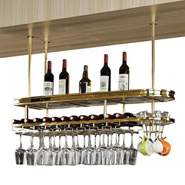 Imagem de Rack de vidro de vinho vintage industrial, prateleiras para garrafas de vinho, moldura decorativa de teto, prateleira de teto, altura ajustável, taça de vinho - rack de exibição de garrafa de vinho 80