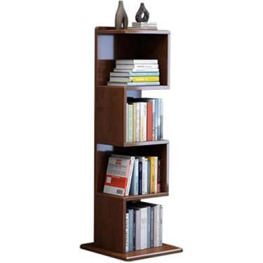 Imagem de Estante moderna de canto geométrico de madeira maciça, rack de armazenamento aberto de 4 camadas, organizador de prateleira de livros multifuncional para sala de estar, 40 x 48 cm, design de chão