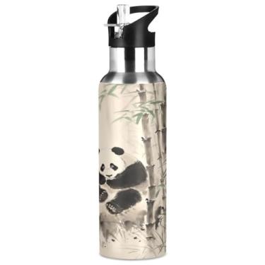 Imagem de Burbuja Garrafa de água de aço inoxidável com pintura panda, garrafas de água isoladas a vácuo com tampa de canudo para esportes, academia, escola - à prova de vazamento e suor, sem BPA, 940 ml