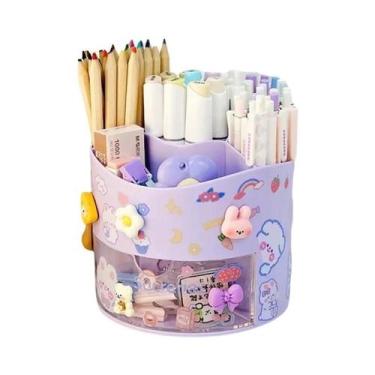 Imagem de Organizador De Mesa Giratório Kawaii: Porta-Canetas E Caixa De Papelar