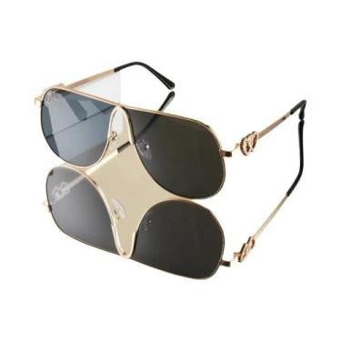 Imagem de Óculos De Sol Femininos Estilo Aviador Com Armação Grande, Hastes Dupl